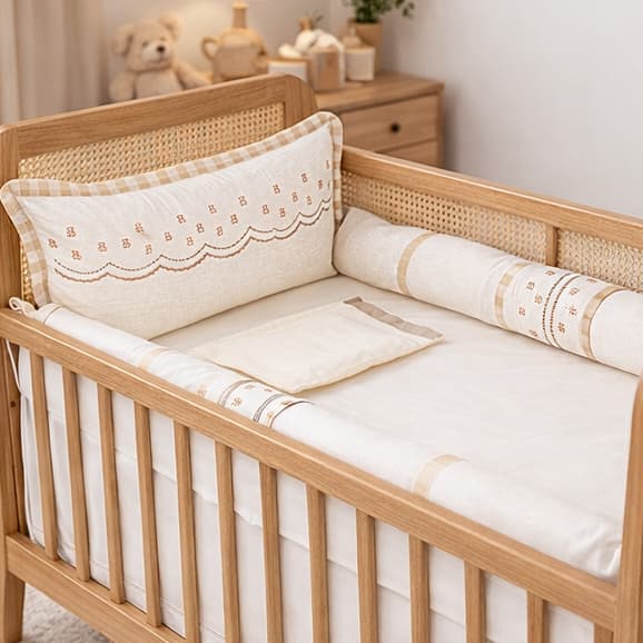 Kit berço americano urso linho bege luxo menino 100% algodão enxoval de bebê bordado