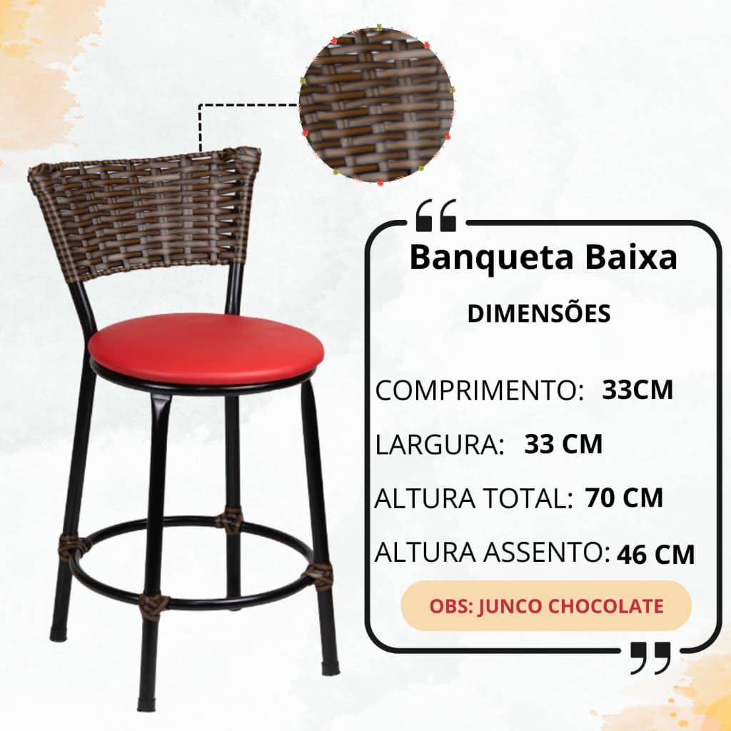 Banqueta Americana Baixa Junco Chocolate Cozinha Balcao Bar Gourmet