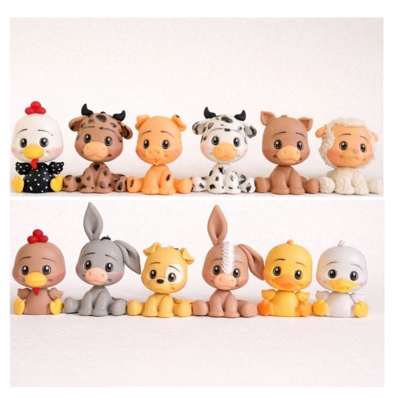 10 a 30 Bichinhos fazendinha sentadinhos em biscuit para lembrancinha festas infantis personalizado