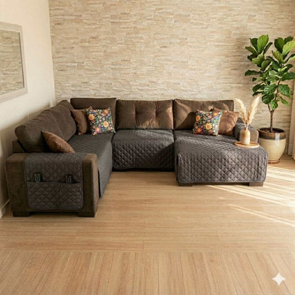 Capa protetor para sofa de canto com chaise 8 lugares