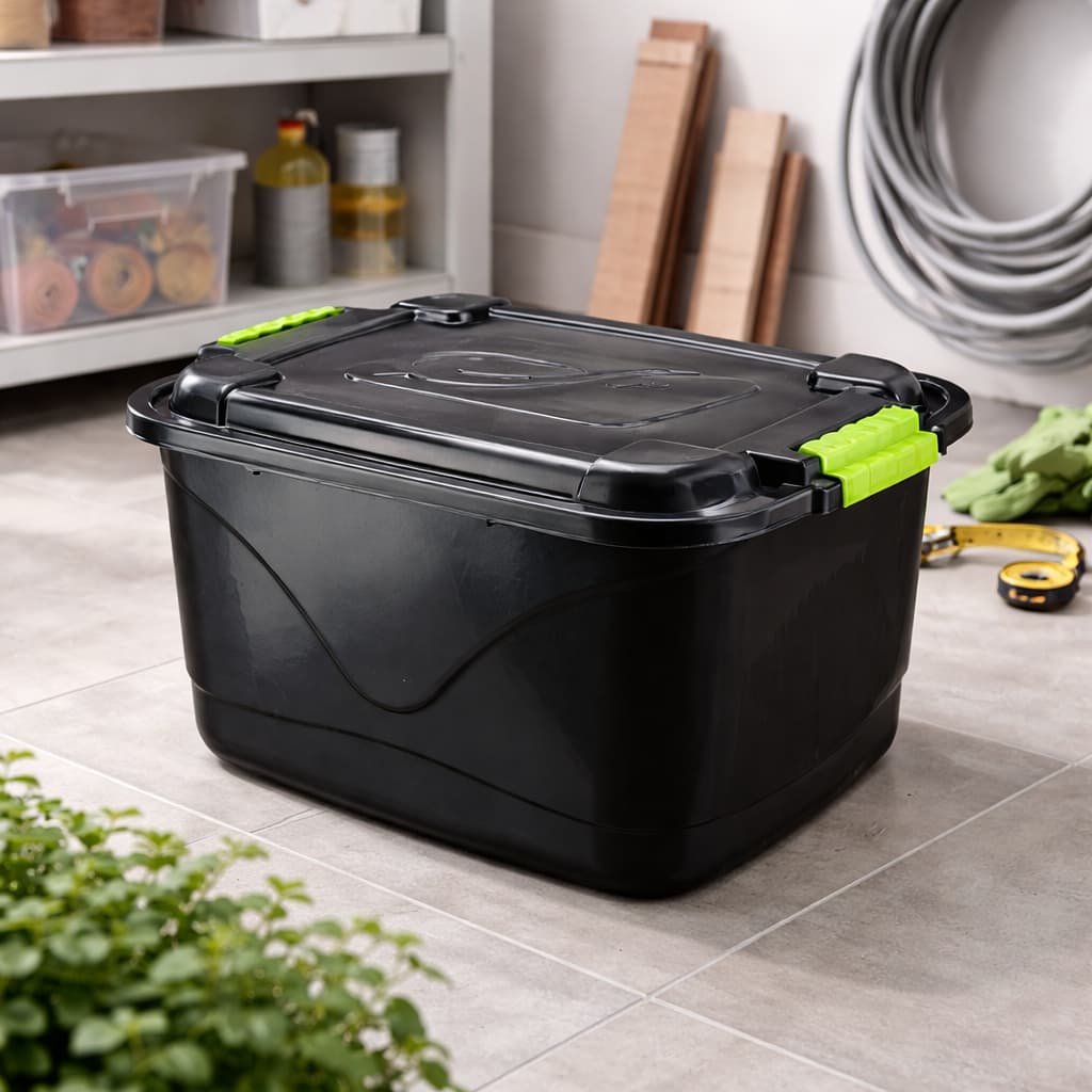 Kit 2 Caixas de Plastico Organizadoras 30 litros Com Trava e Empilhavel Preta