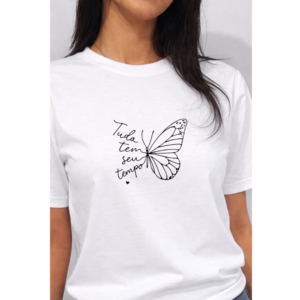 Camiseta Feminina Borboleta Frase Motivacional  Estampada Minimalista Tumblr Algodão Tshirt