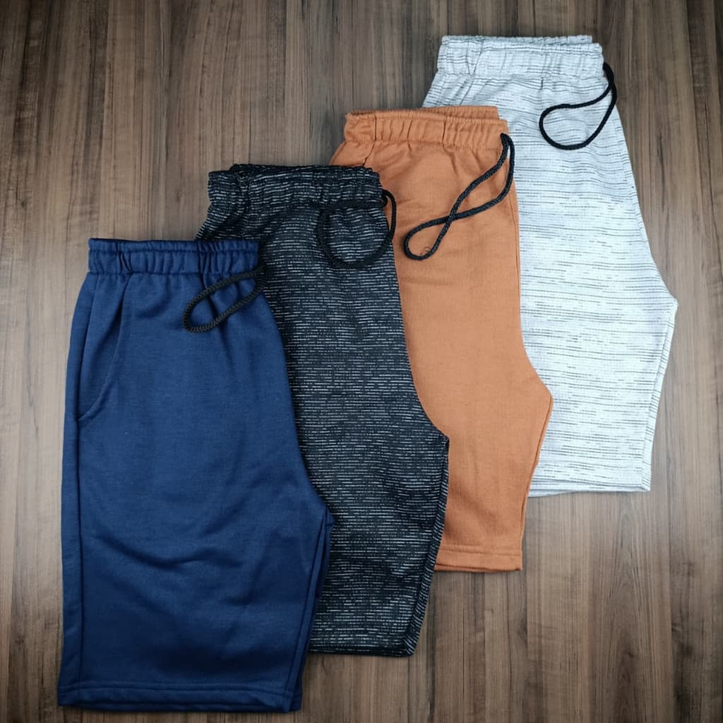 Kit 4 Bermudas de Moletom Premium Masculino, Bolsos Laterais, Casual & Fitness.