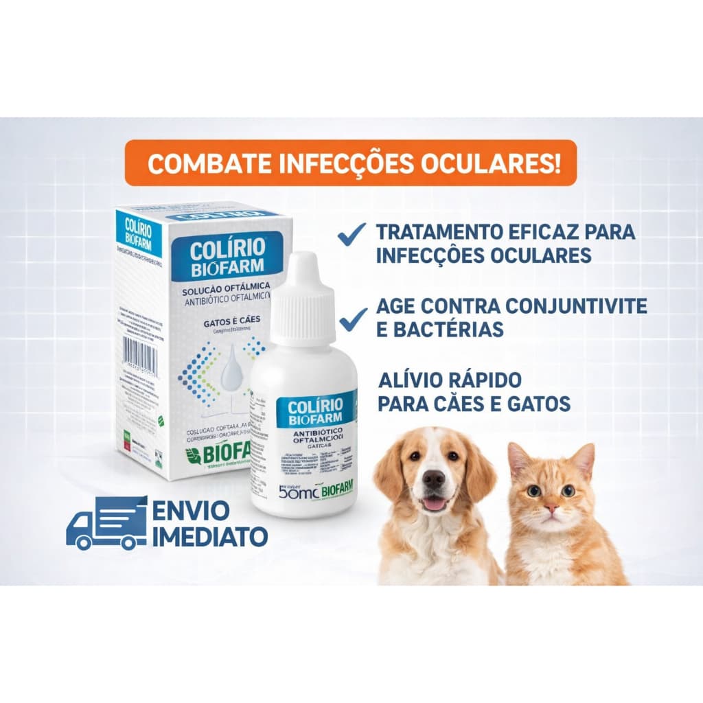 Colírio Biofarm 20ml Cães e Gatos Antibiótico Oftálmico Veterinário Tratamento  Infecção Ocular Anti-inflamatorio