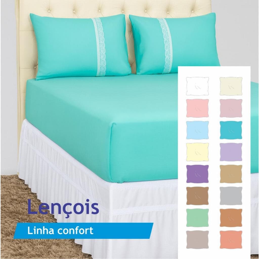 Jogo De Cama Lençol De Elástico Encaixe Perfeito e Fronha Malha 100% Algodão Não Dá Bolinha