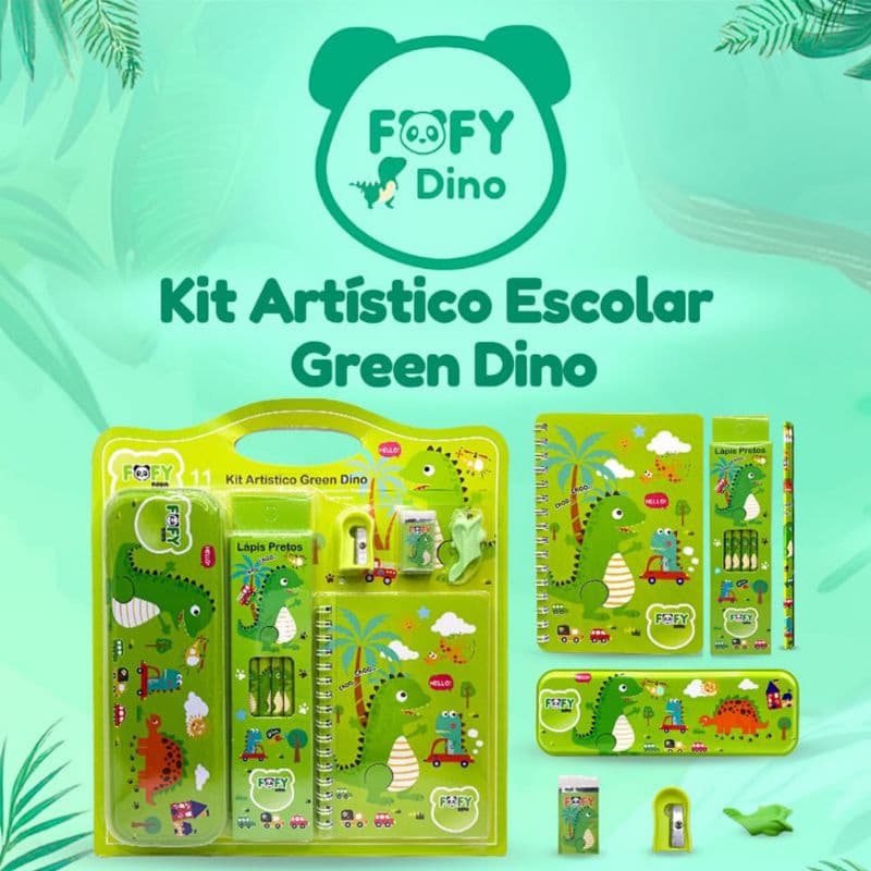 Kit Escolar Infantil Completo Dinossauro 11 Peças Fofy Papelaria Fofa