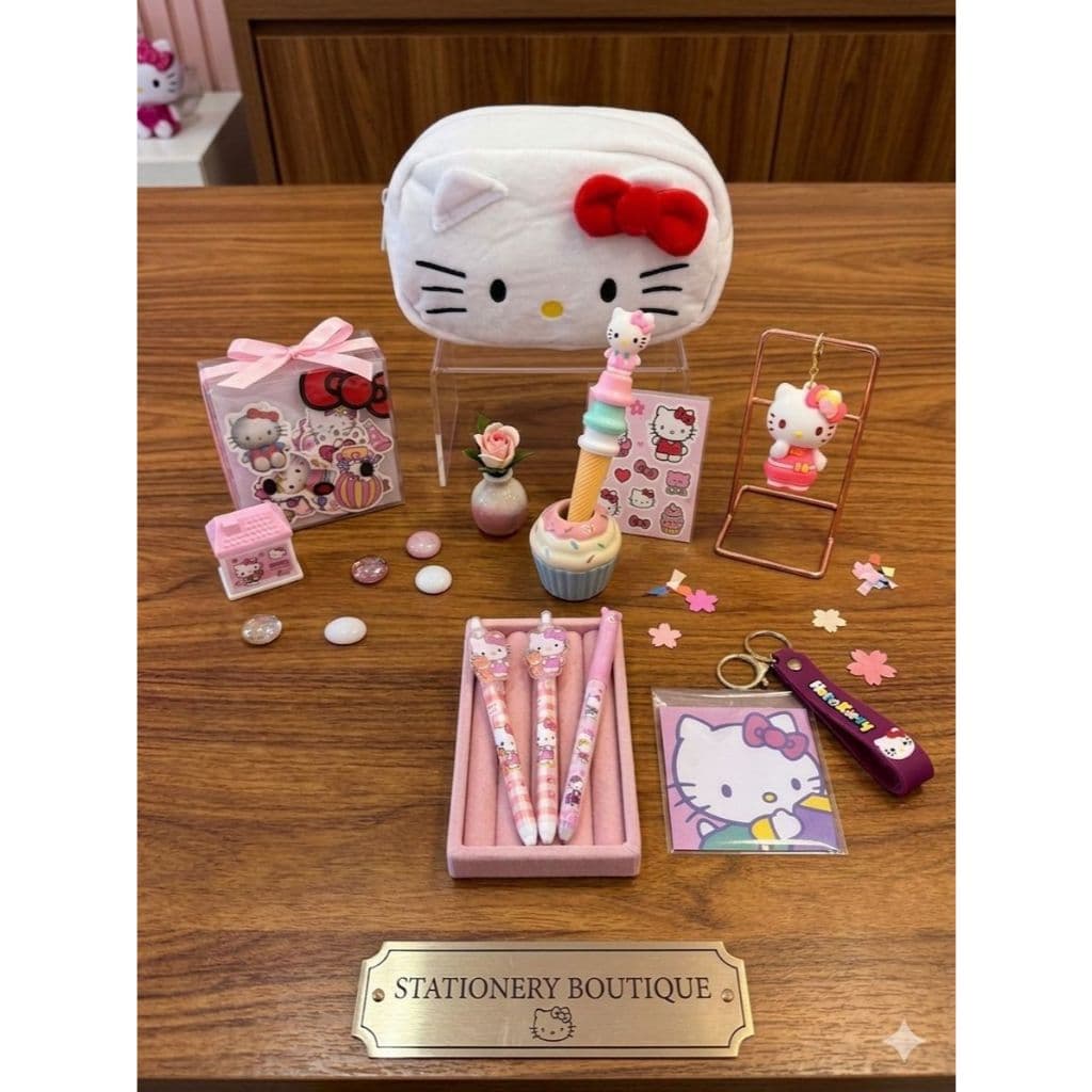 Kit Papelaria HELLO KITTY e Cinnamorrol 08 Itens Presente Criativo caneta fofa régua chaveiro apontador material escolar