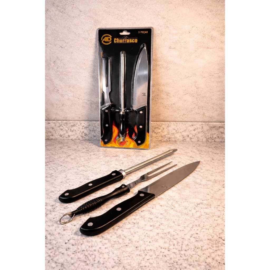 KIT CHURRASCO 3 PEÇAS CHAIRA GARFO E FACA