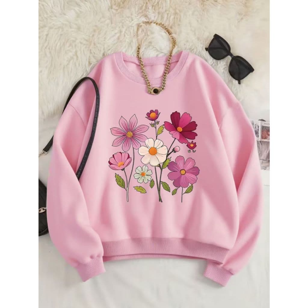Suéter feminino modelo casual flores varias cores moletom algodão confotável flanelado