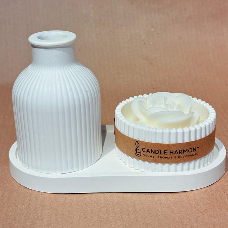 Vela Aromática Artesanal Rosa - Base em Gesso