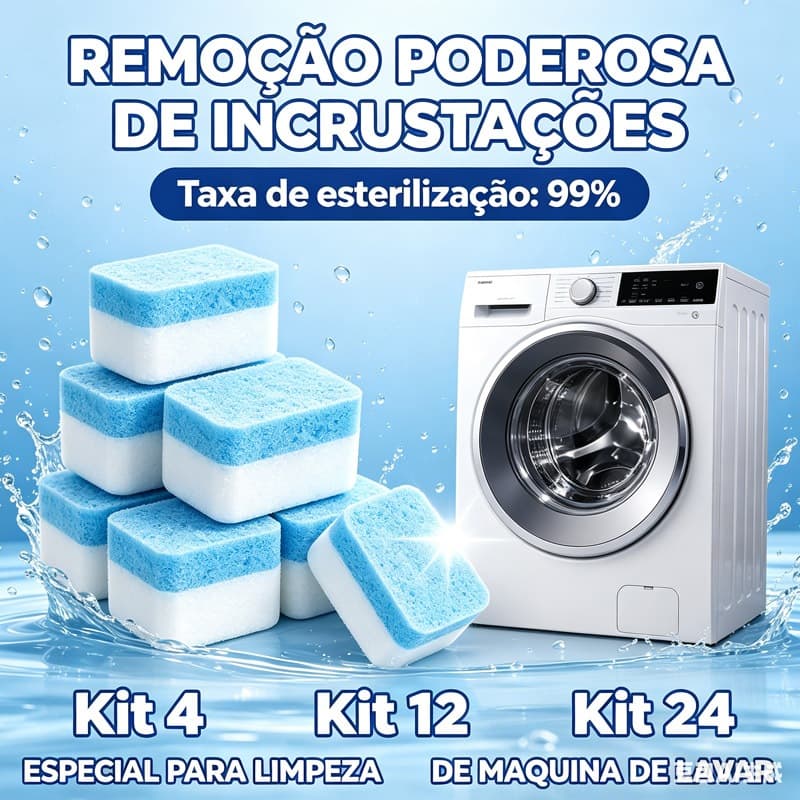Kit 32 Limpa Máquina de Lavar Pastilhas Efervescentes Limpeza Profunda Remove Odor Resíduos Higienização Multifuncional