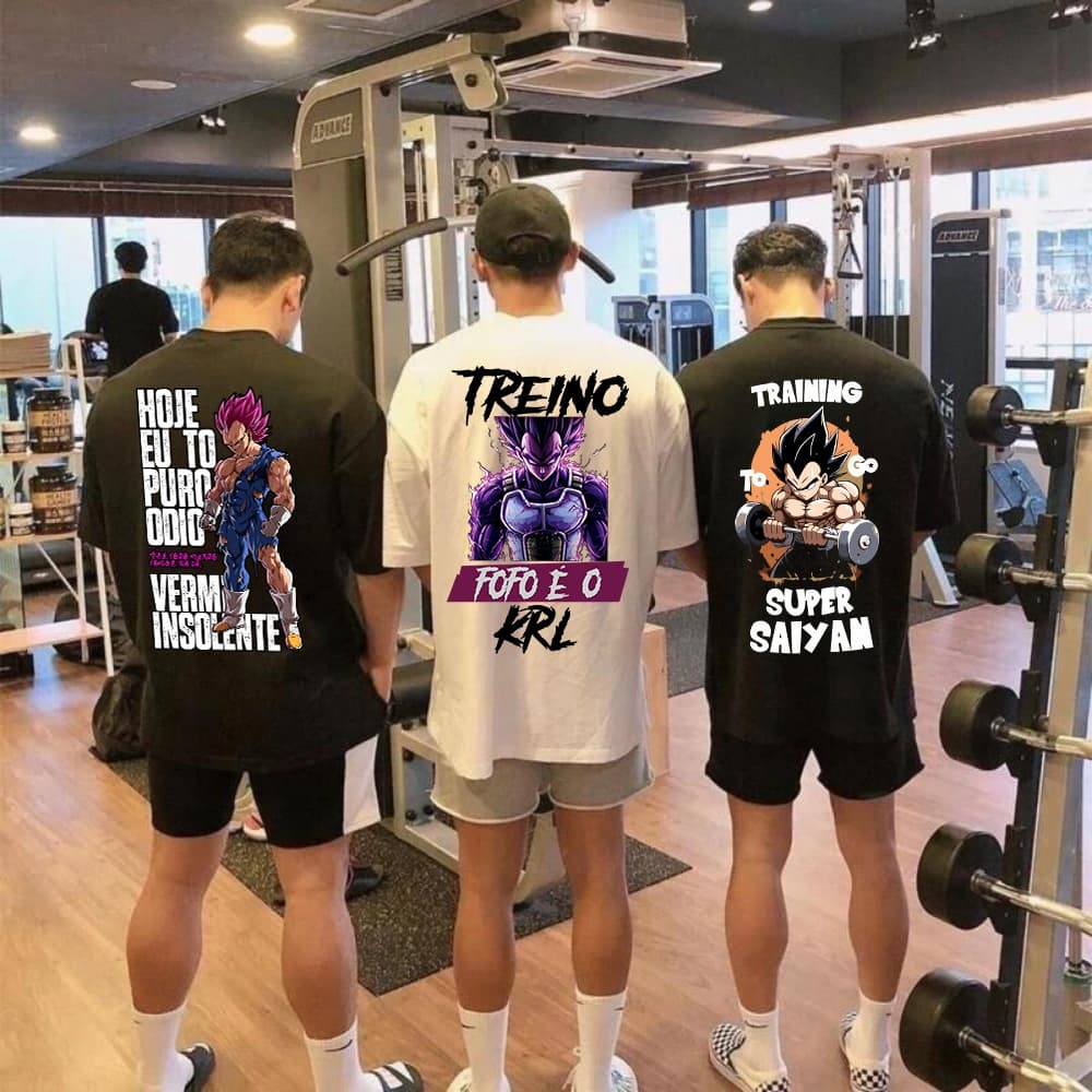 Kit 3 Oversized Premium Treino Academia Vegetas Moda Blusão Confortavel Estiloso Anime Maromba