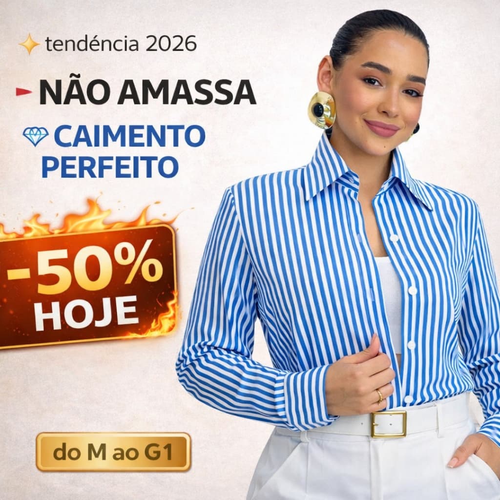 camisa social feminina listrada elegante manga longa não amassa do m ao g1