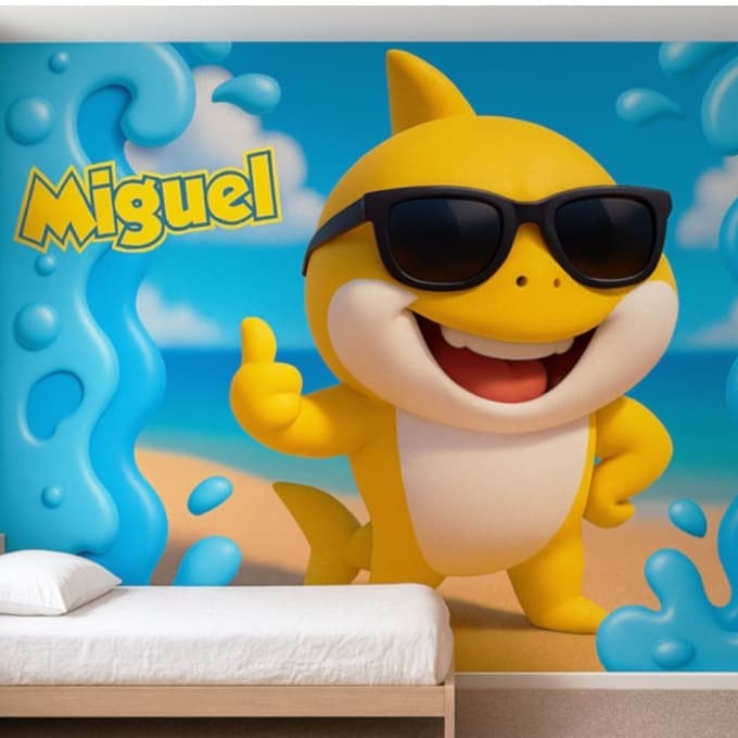 Papel de Parede do Baby Shark para quarto de menino  + Nome  M² parede total