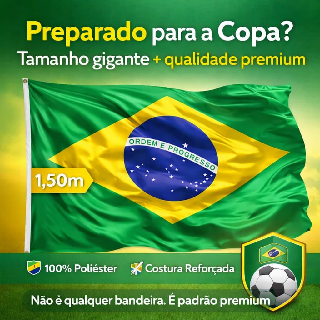 Bandeira do Brasil 1,50x0,90 Grande Copa do Mundo Poliéster Reforçada Alta Qualidade