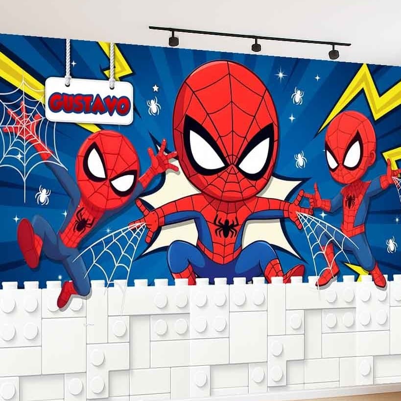 Papel de Parede da Marvel Homem Aranha 3D + Nome para Quarto Menino