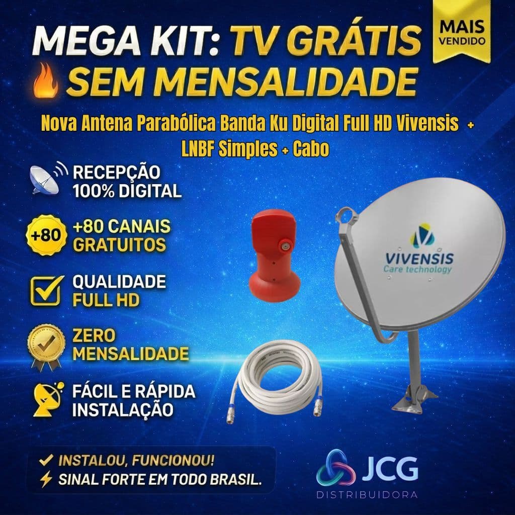 Kit Antena + Lnbf Simples + 15m Cabo RG-59 + 2 Conectores RG-59
