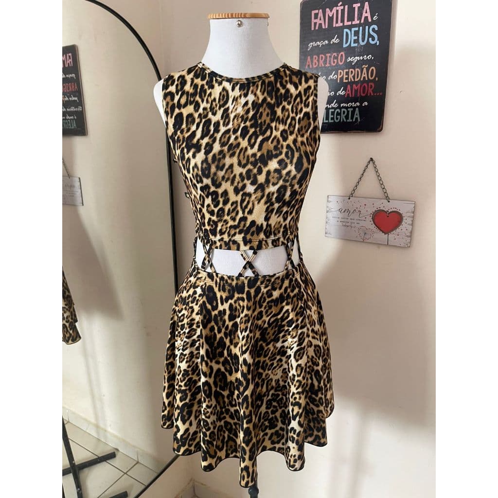 Vestido Feminino Curto Animal Print Onça Moderno e Elegante| Brechó Vintage