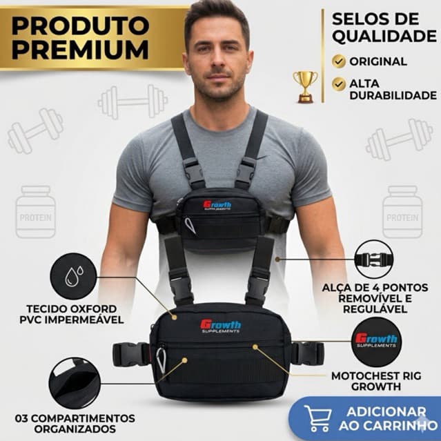 Growth suplementos Bolsa de Peito Multifuncional para Motoboy Corrida e Outros 244 com Alça Removível e Regulável
