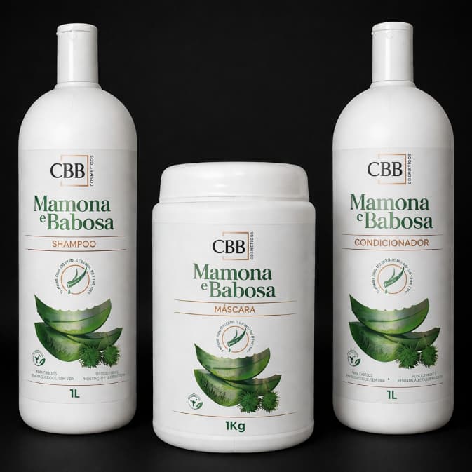 Linha Capilar Mamona e Babosa CBB 1L – Hidratação Intensiva e Recuperação dos Fios – 3 itens