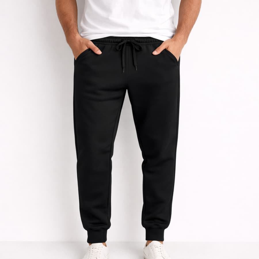 Calça Moletom Preta Lisa Tecido Confortável Moda Masculina Estilosa Básica Flanelada Inverno