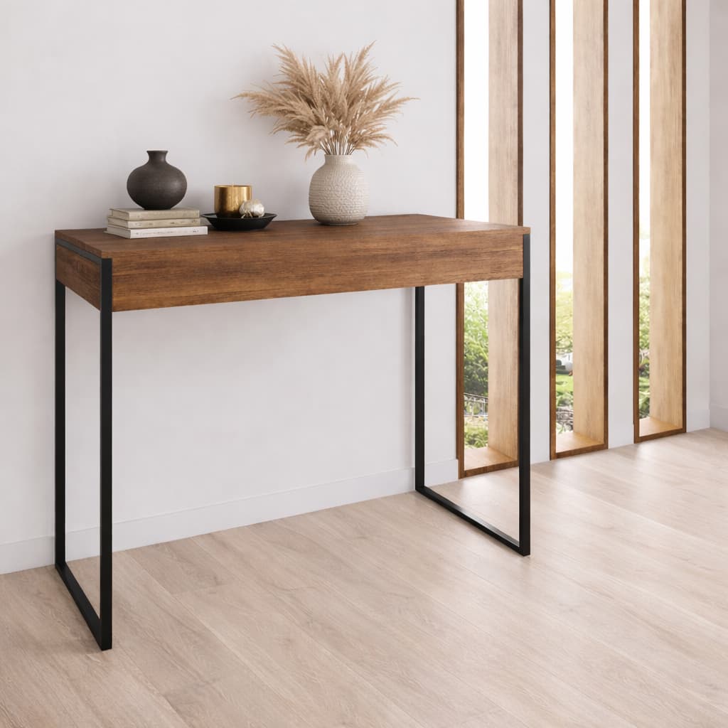 Aparador de Sala Industrial 120x40cm Buffet Decorativo Moderno com Base de Ferro e Tampo de Madeira