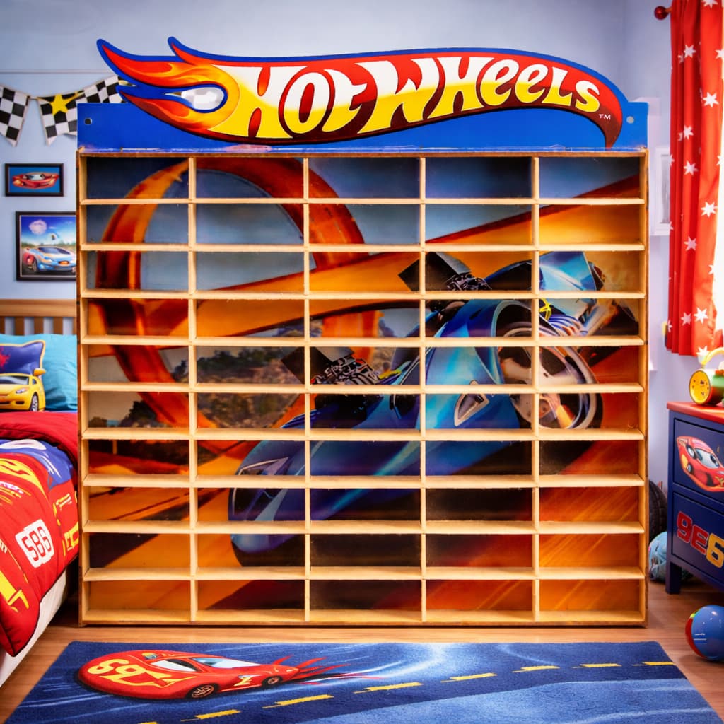 Estante Porta Hot Wheels Para 50 Carrinhos MDF Adesivado Colorido