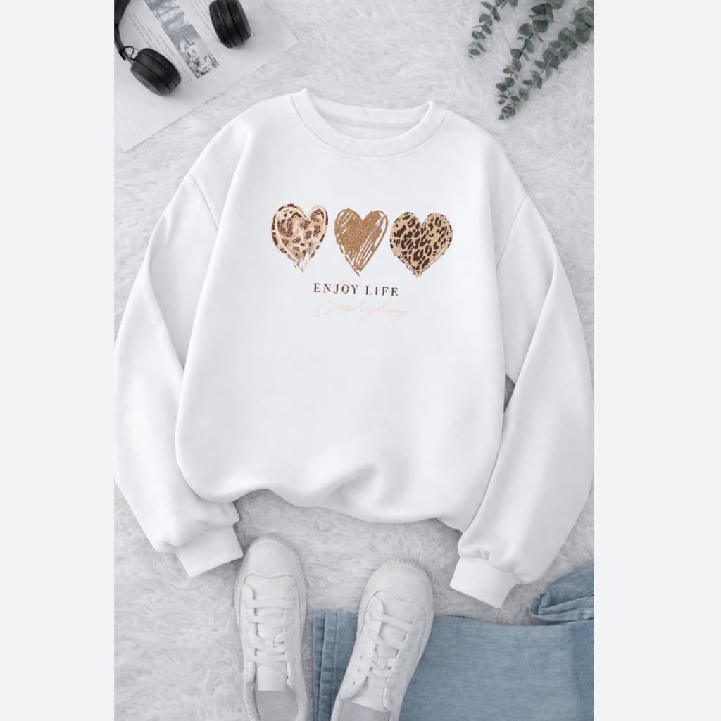 Blusa De frio Feminina Coraçoes Moletom Sem capuz Estilo Sueter Leve Macio Confortavel