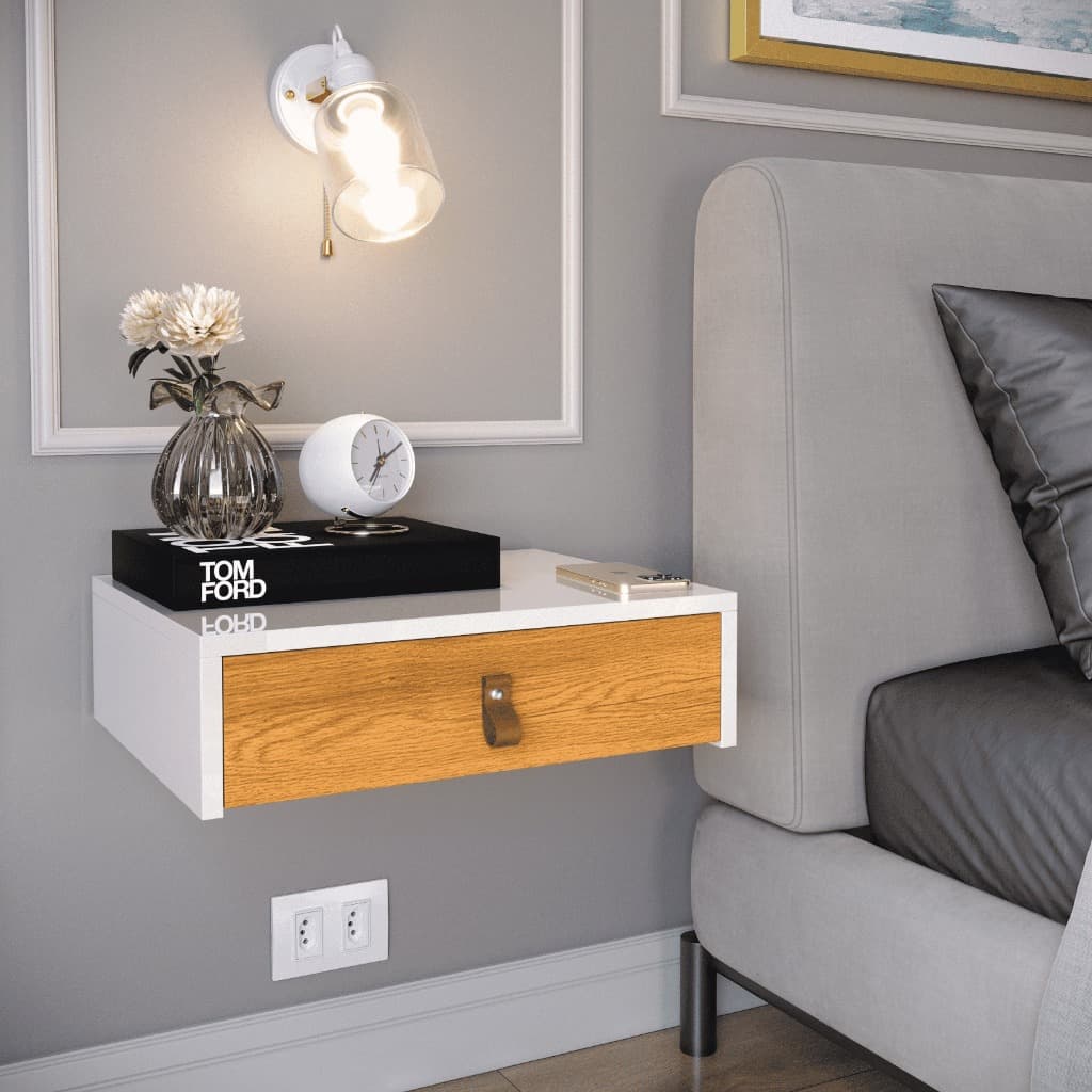 Kit 2 Mesas de Cabeceira Nicho Criado Suspenso 1 Gaveta Organizador Decoração Cama Quarto Retro