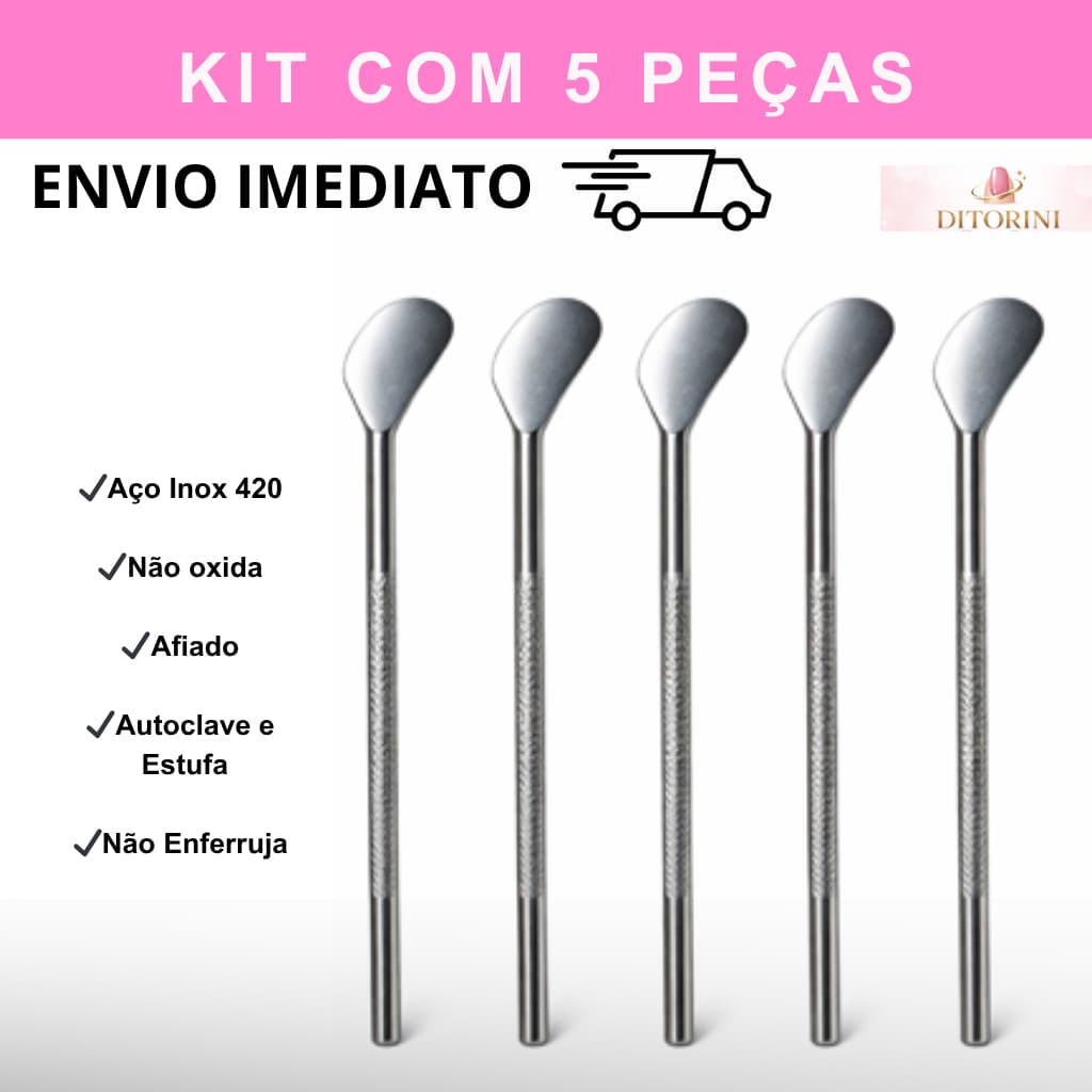 Kit 5 Espátulas Removedor de Rachadura Calcanhar Inox Podologia Profissional