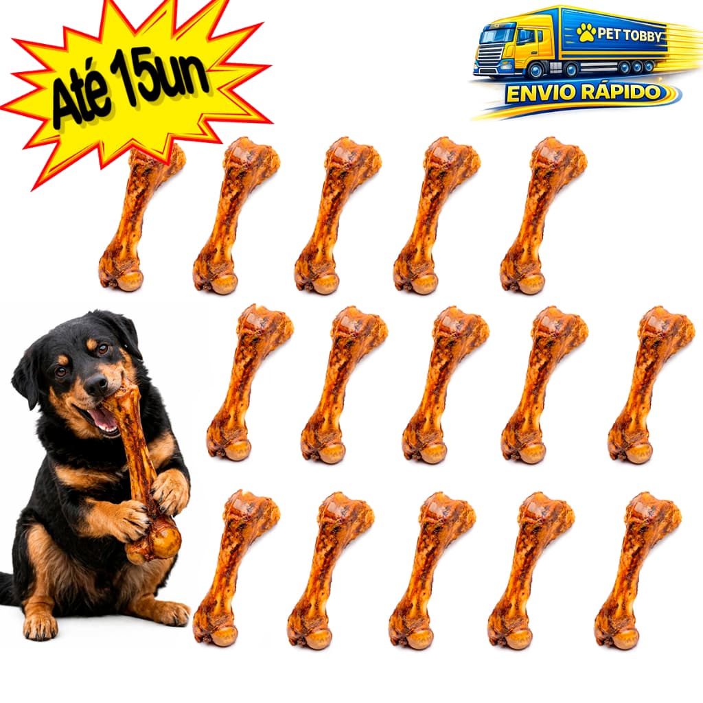 KIT Até 15 Un Osso Defumado Fêmur Suino Natural Para Cachorro Petisco Desidratado