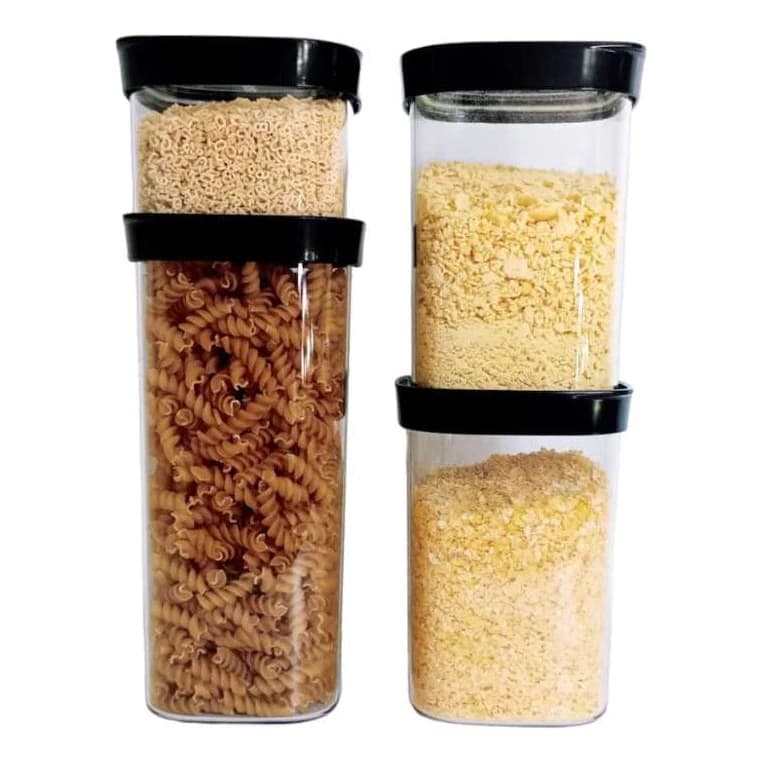 Kit 4 Potes Herméticos Premium 450ml (1 Unidade) /1L (2unidades) /1,5l (1 Unidade) Cor Tampa Preta