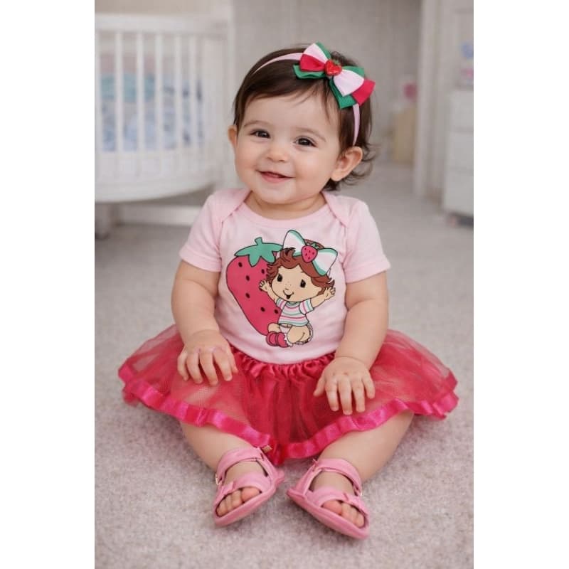 Body bebê Mesversário Moragiinho Fantasia com Saia Tule e Laço Menina