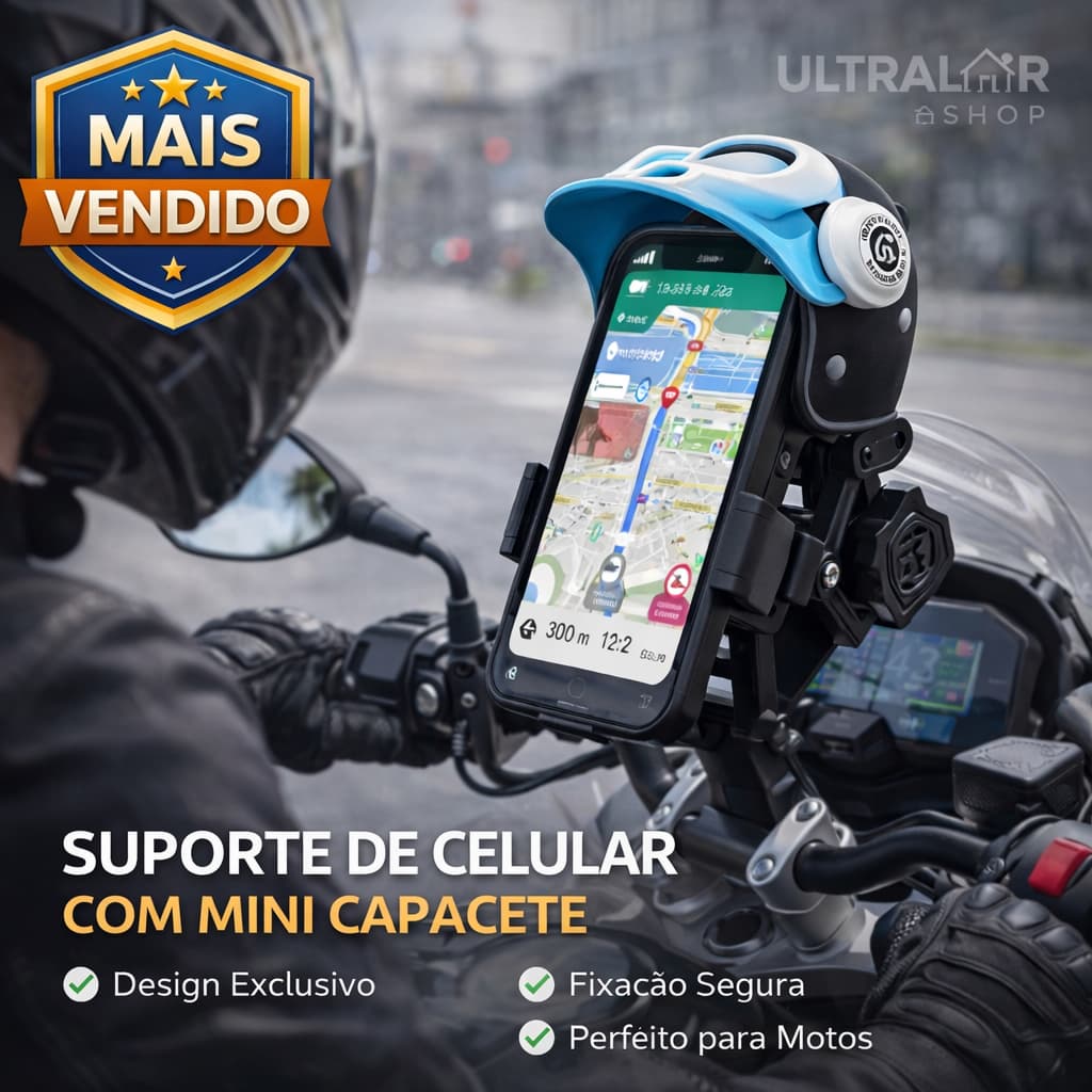 Suporte Para Celular Motocicleta Bike Com Proteção com Pequeno Capacete Rotação 360° Guidão