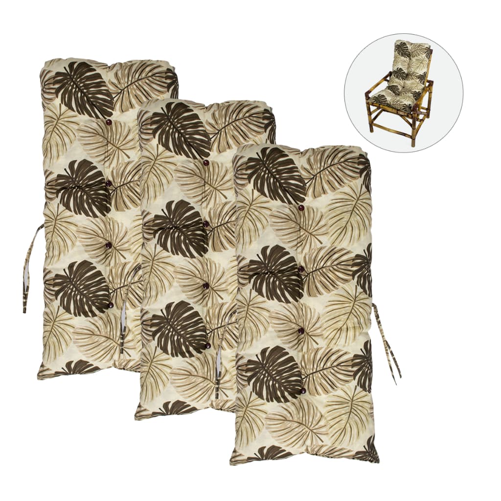 Conjunto 3 Almofadas Cheias 95x45cm P/Cadeiras Poltronas De Bambu Junco Jardim Varanda Sacada Lazer