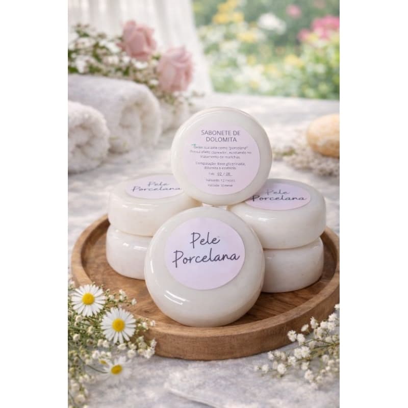 Sabonete Artesanal Dolomita e Semente de Uva Clareador Natural Efeito Porcelana 80g.