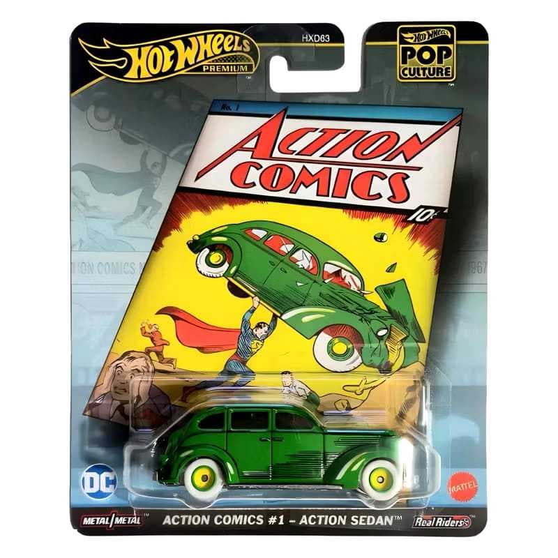 Hot Wheels Premium Action Comics #1 Action Sedan DC | Pop Culture Real Riders Metal/Metal Lacrado