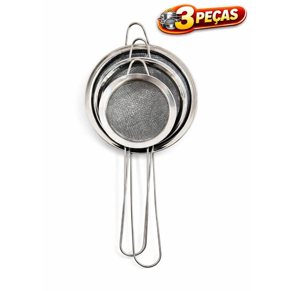 Kit 3 Peneira Coador De Peneiras Aço Inoxidável Para Cozinha Peneira De Cozinha