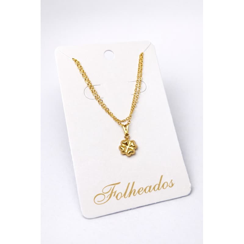 Colar Feminino Dourado Delicado Pingente Trevo da Sorte Minimalista Aço Inoxidável Antialérgico