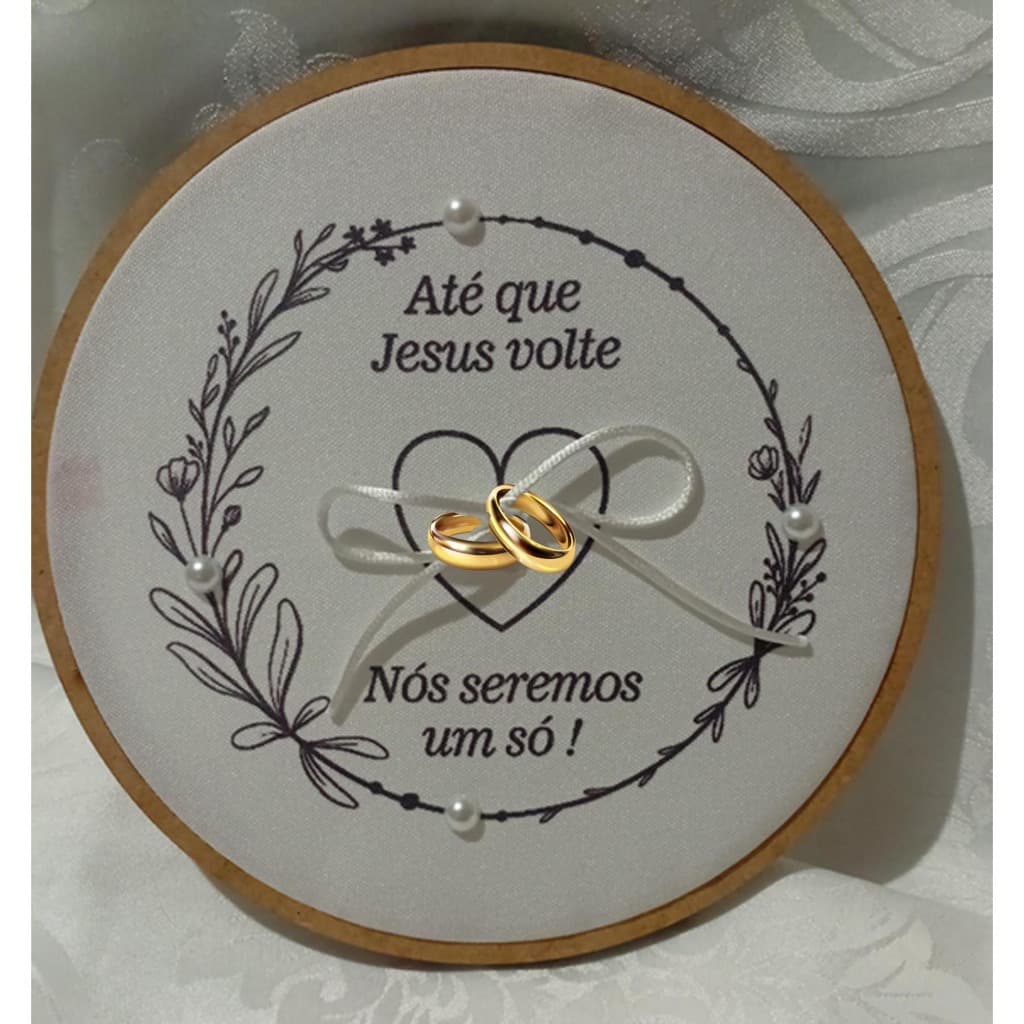 PORTA ALIANÇA PARA CASAMENTO ESTAMPADO 18CM COM PÉROLAS