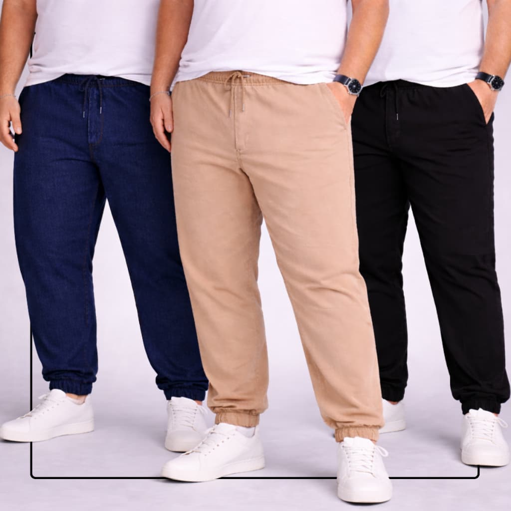 Kit 3 Calça Jogger Plus Size Masculina Com Punho
