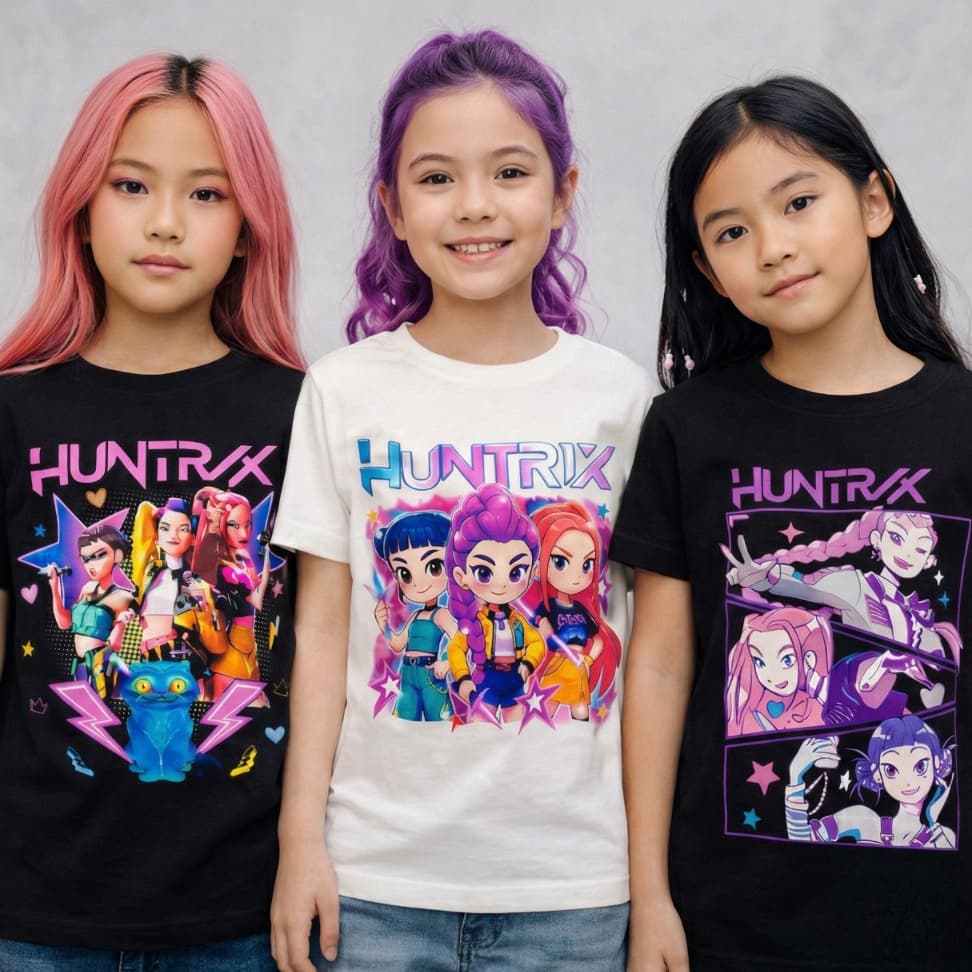 Camiseta Estampada Huntrix Infantil Huntrix Rumi Mira Zoey 100% Algodão Camiseta Menina Kpop Demon Hunter Adulta