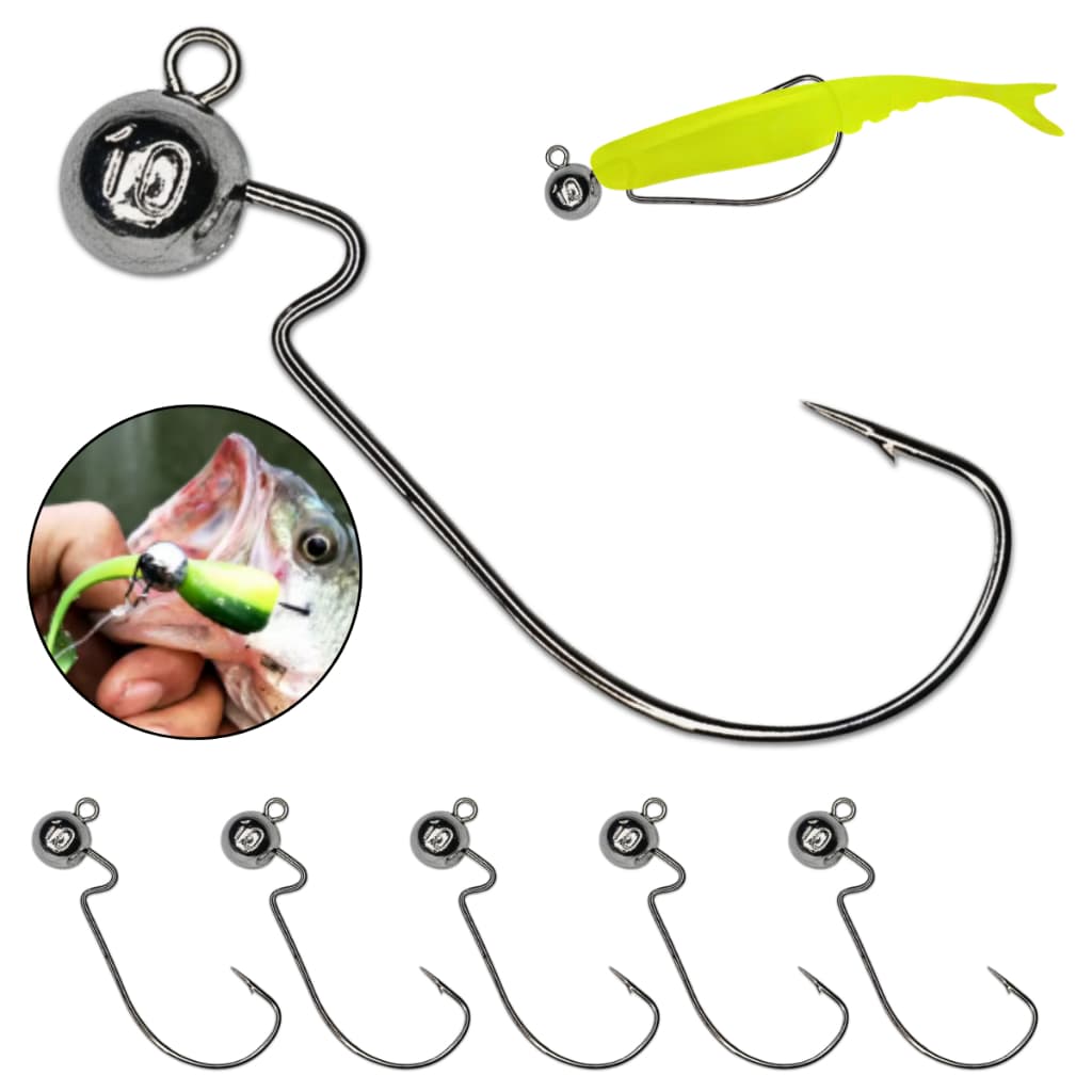 Anzol Jig Head Offset Kit Pesca Super Resistente Isca Artificial Soft Camarão Robalo Tucunaré