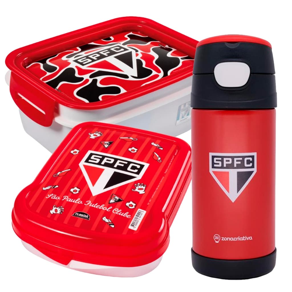 Kit Lancheira Marmita Hermetica Garrafa Termica 350ml Porta Lanche Times Futebol
