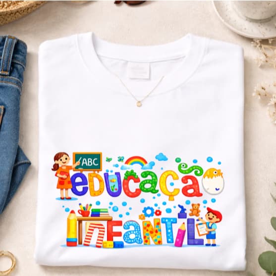 Camiseta Professora Feminina Profissão T Shirt Com Frase Educação infantil 100% Algodão Estampado