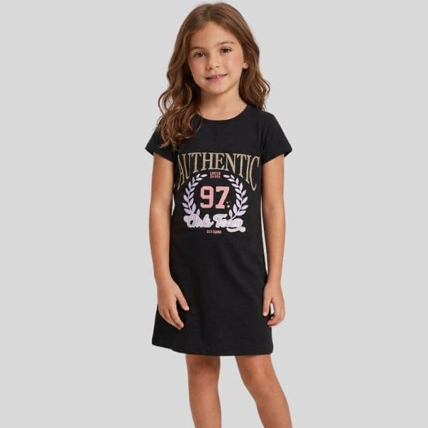 Vestido Infantil Menina Meia Malha 100% Algodão Estampa Authentic Moda Kids