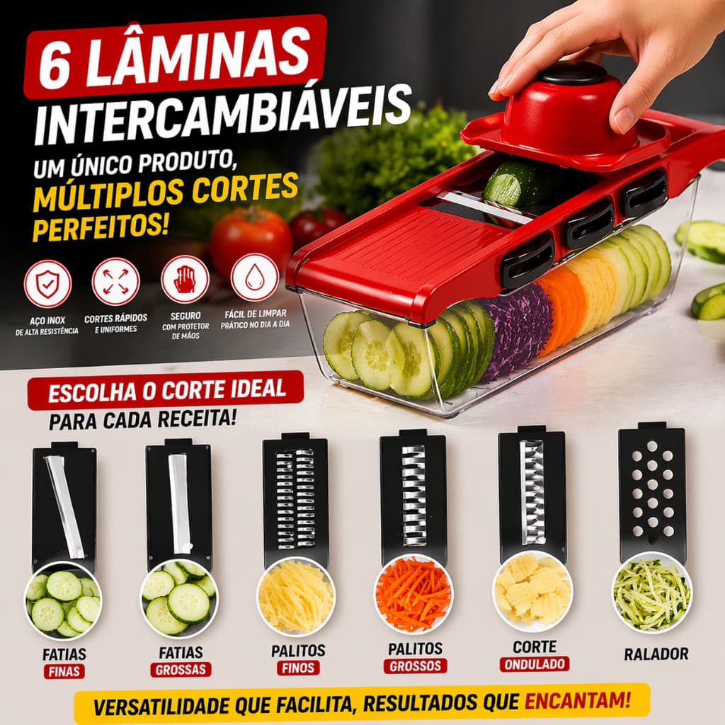 Cortador de Legumes 6 em 1 Multifuncional Aço Inox Super Prático Fatiador Rápido Cozinha