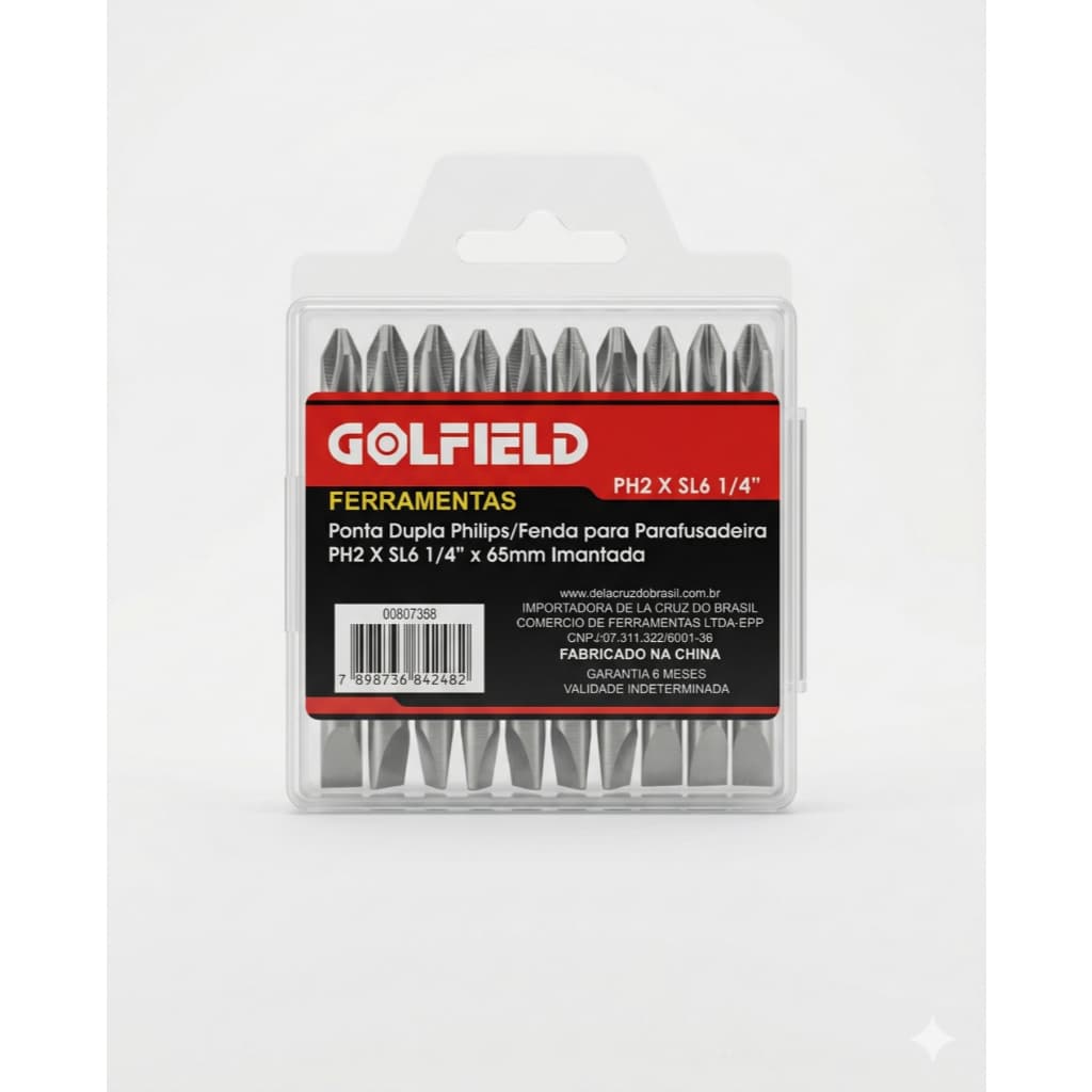 Bits Parafusadeira Kit 10 Ponteiras Duplas Philips e Fenda 65mm Imantada
