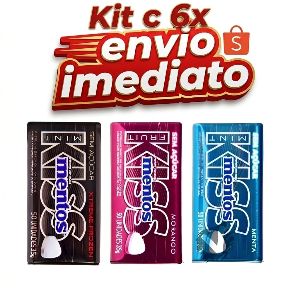 Bala Pastilha Lata Mentos Kiss Sabor Sortido Kit 6 Unidades - Sem Açúcar