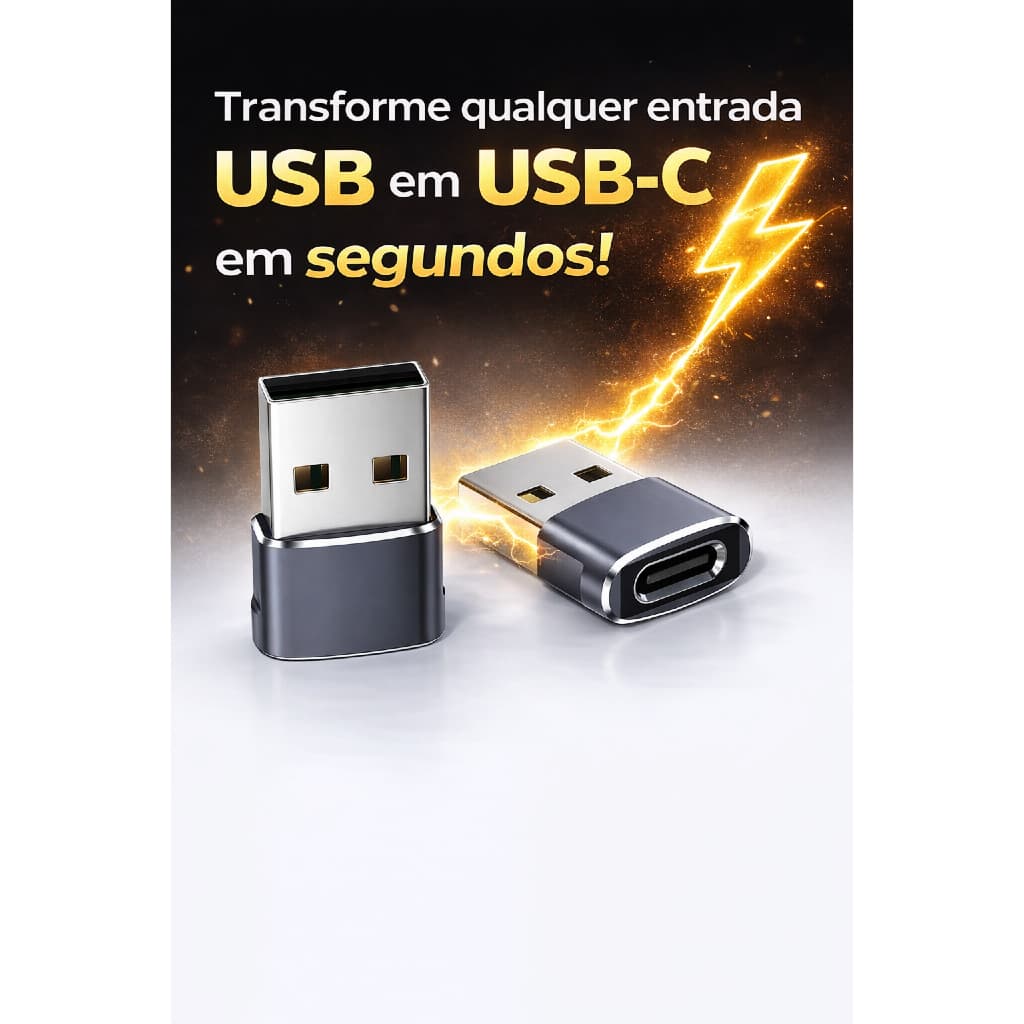 👉 Adaptador USB para USB-C – Transforme seu carregador em segundos! ⚡